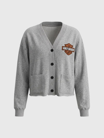 American Club Baggy Graphic Embroidered Knit Cardigan - Grey
