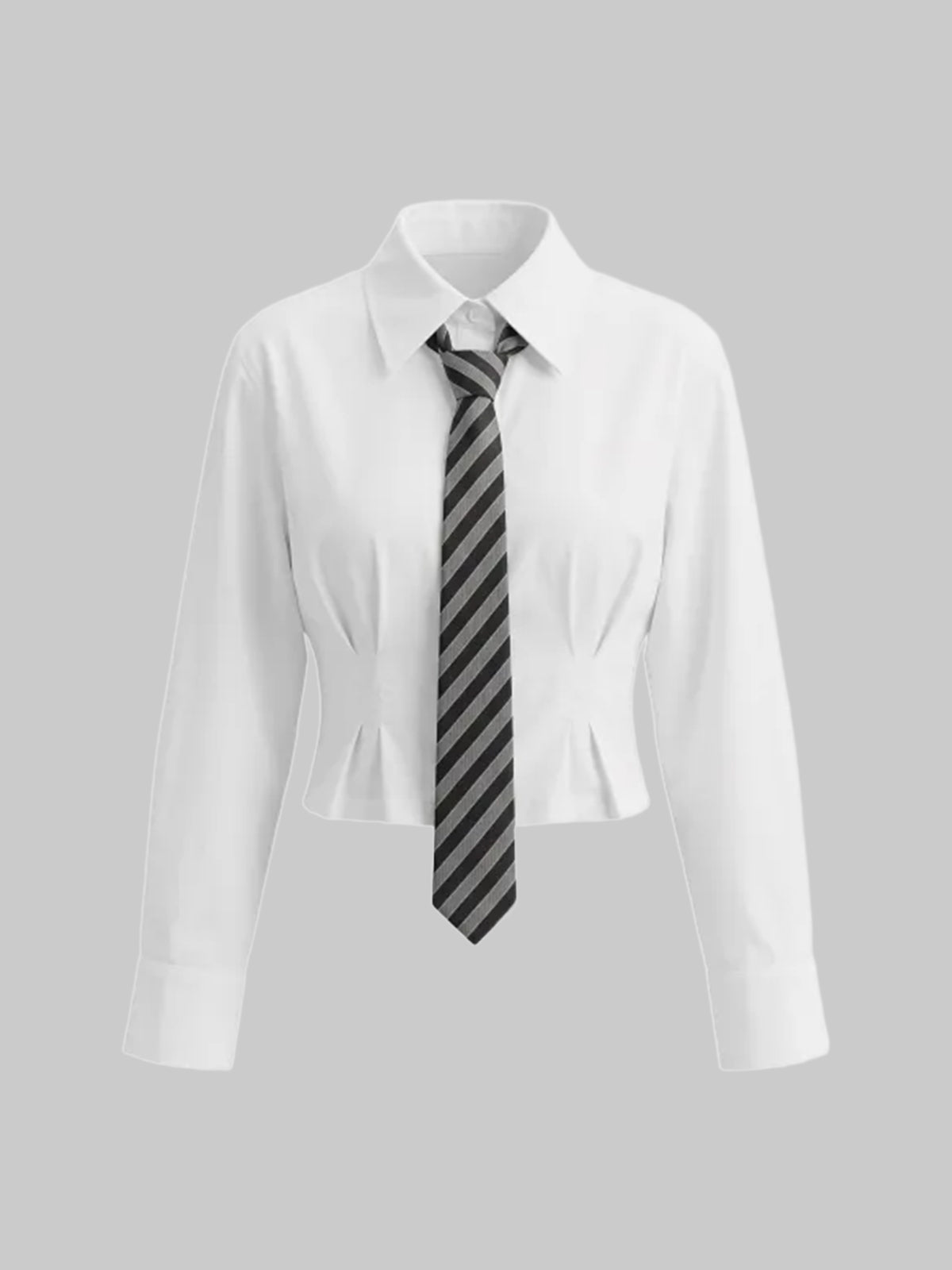 American Club Skimming Contrast Tie Long Sleeve Top - White