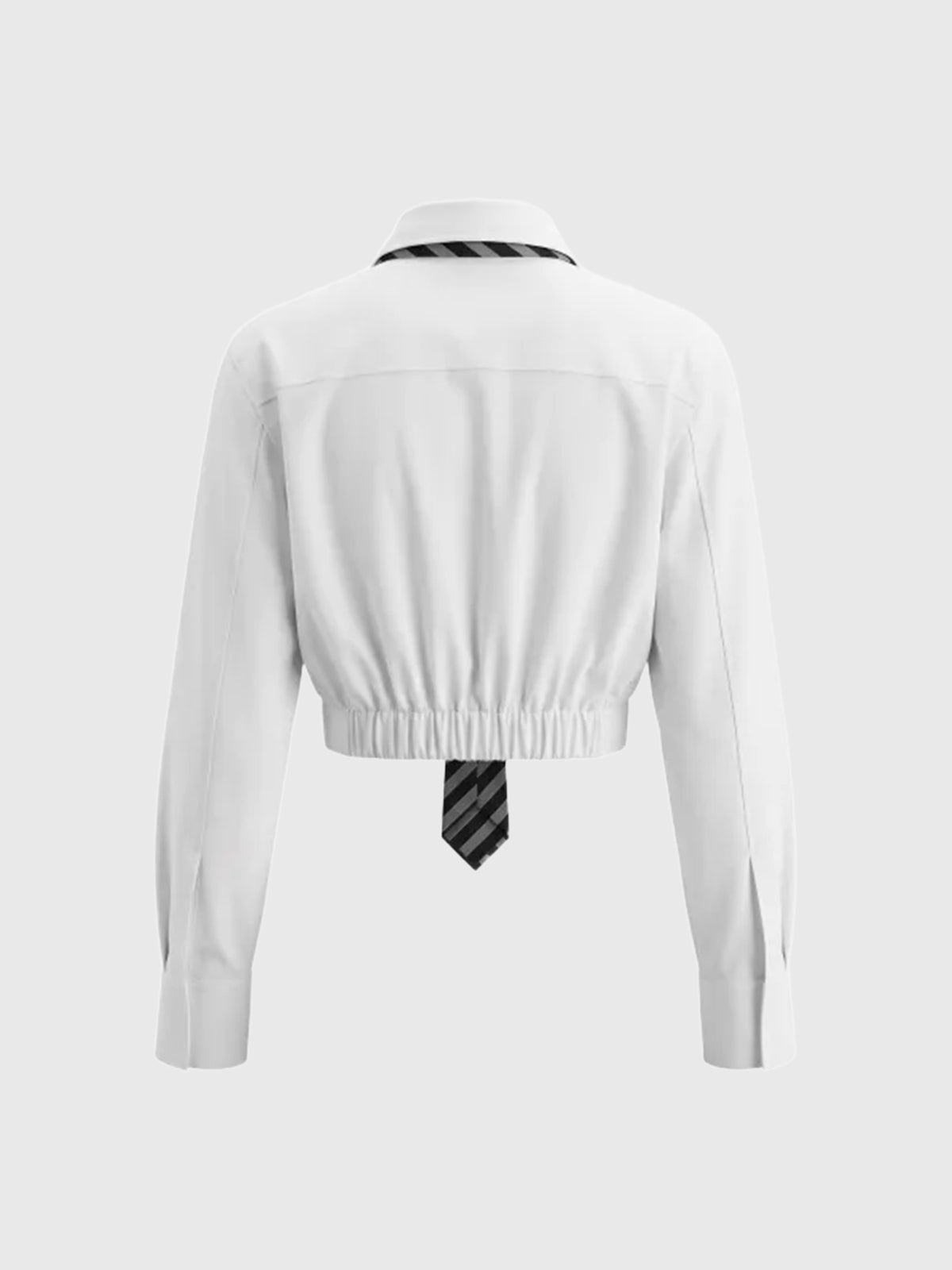 American Club Skimming Contrast Tie Long Sleeve Top - White