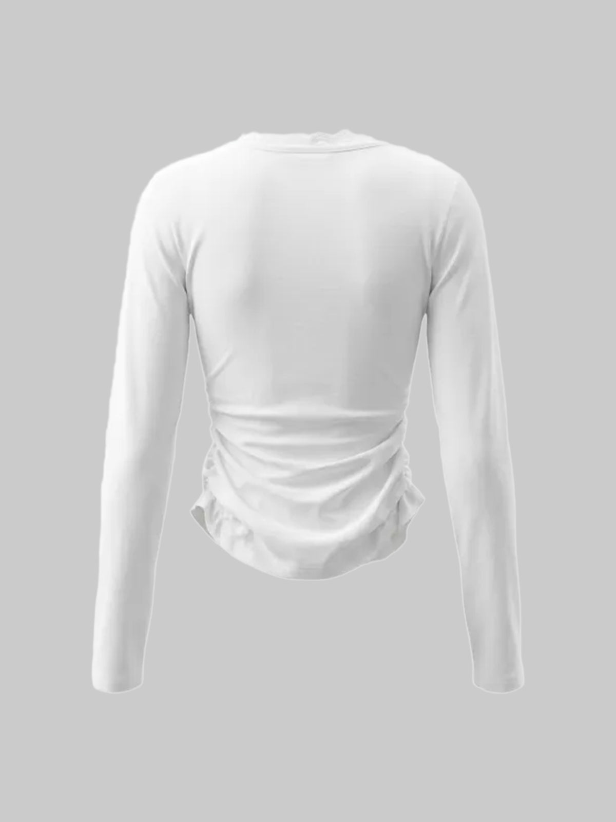 Co-ed Dorm Skimming Cowl Neck Ruched Long Sleeve Top - White
