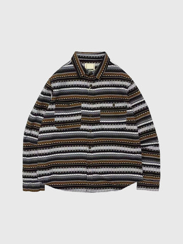American Club Baggy Striped Knit Zip Cardigan - Brown