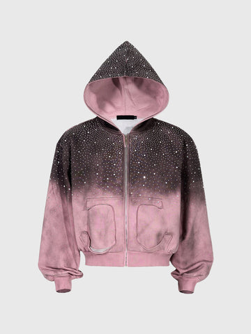 American Club Baggy Star Graphic Hooded Top - Pink