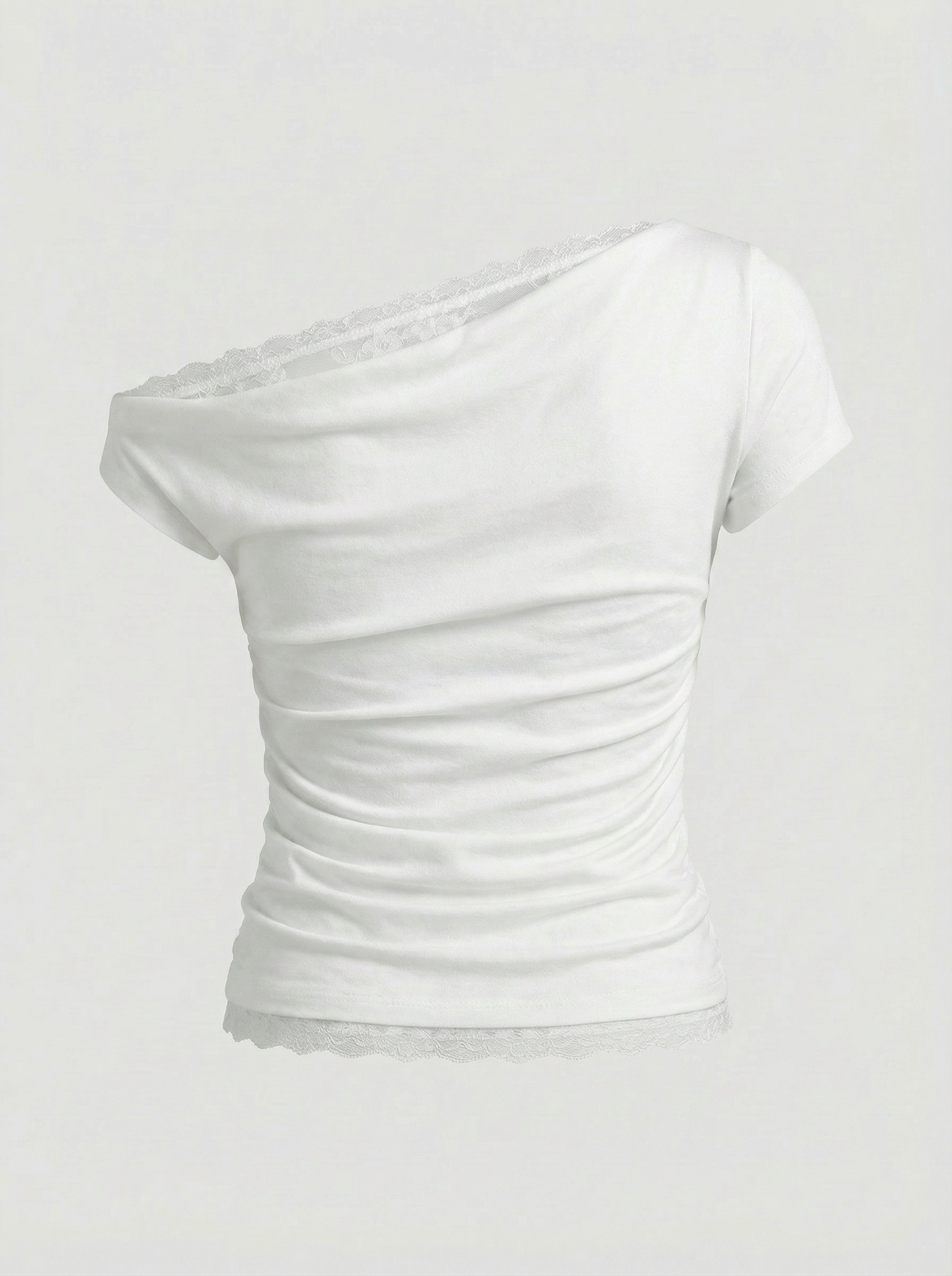 Dolled Office Layered-look Lace Trim Asymmetric Top - White