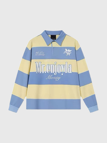 American Club Baggy Striped Crewneck Sweatshirt Top - Blue