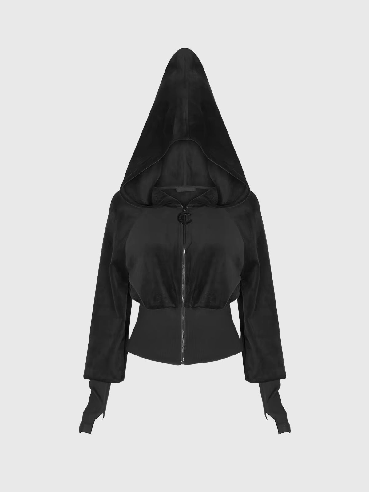Co-ed Dorm Skimming Graphic Zip Hoodie Top - Black