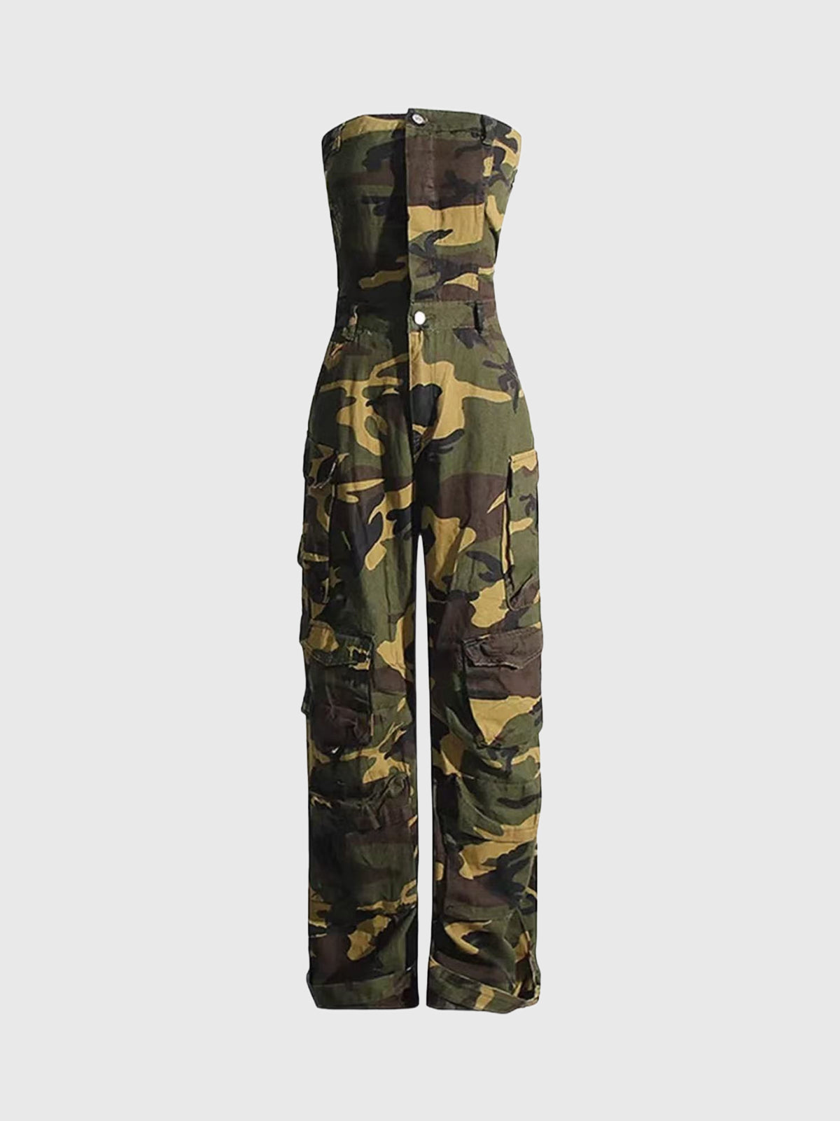 Weekday Outdoor Skimming Camouflage Strapless Two-Piece Set - Green