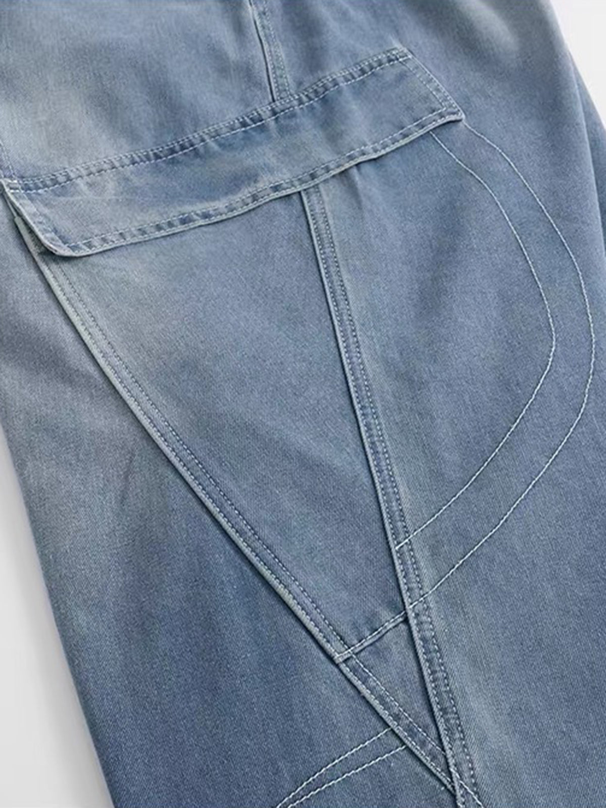 Co-ed Dorm Wide-leg Distressed Washed Denim Maxi Pants - Blue