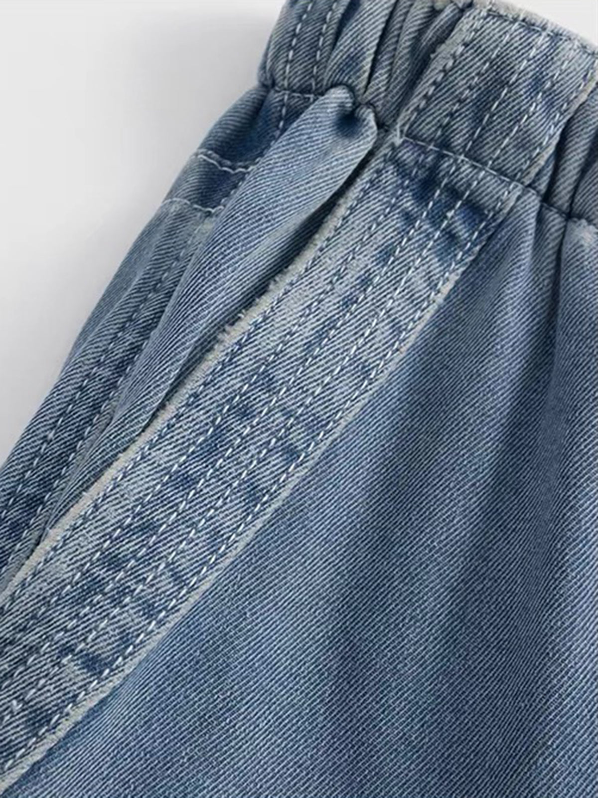 Co-ed Dorm Wide-leg Distressed Washed Denim Maxi Pants - Blue