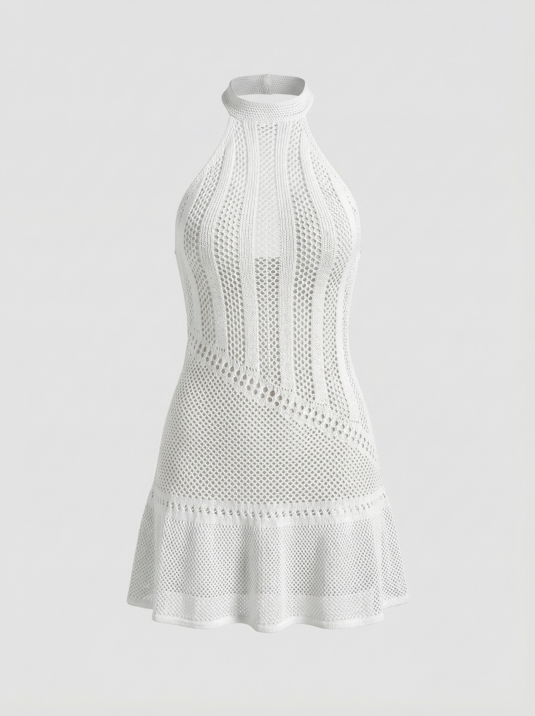 Crystal Petal Halter Dress - Pearl White