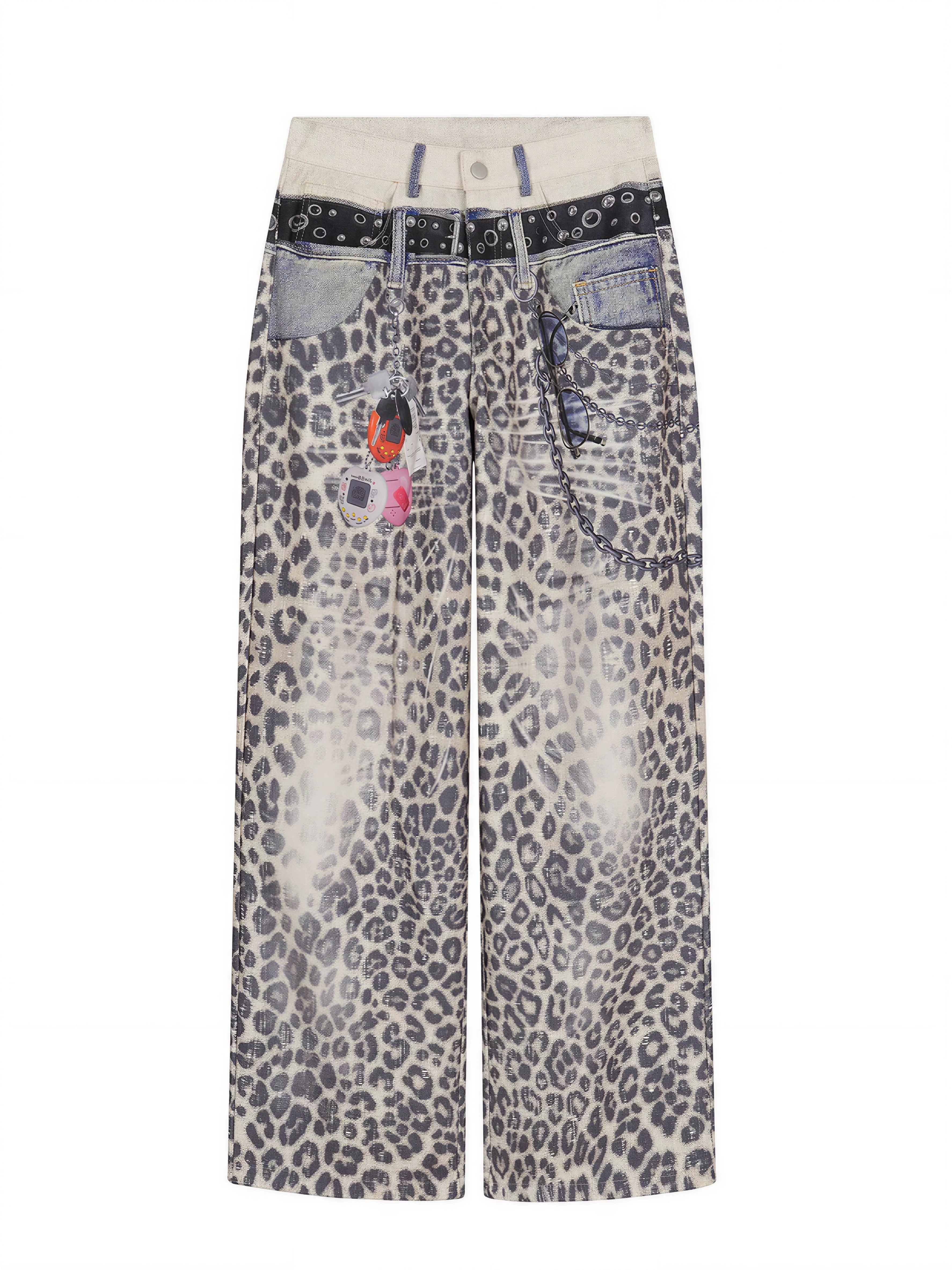 Brick Lane Wide-leg Animal Print Contrast Festival Pants - Grey/Mono