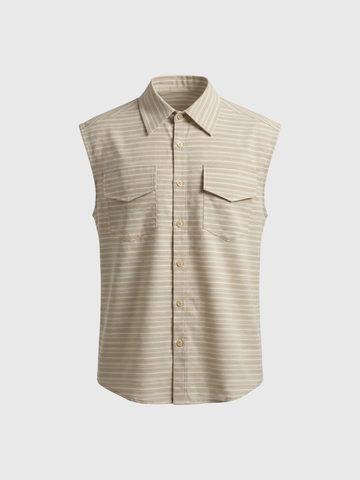 Co-ed Dorm Baggy Stripe Sleeveless Shirt - Khaki