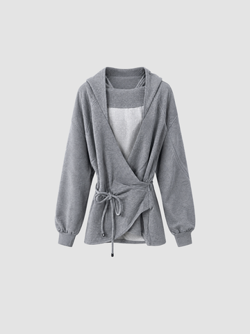 Brick Lane Layered Double-Collar Oversized Long Sleeve Sweatshirt - Grey