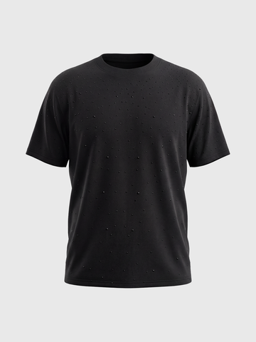 Co-ed Dorm Baggy Rhinestone Studded T-Shirt - Black
