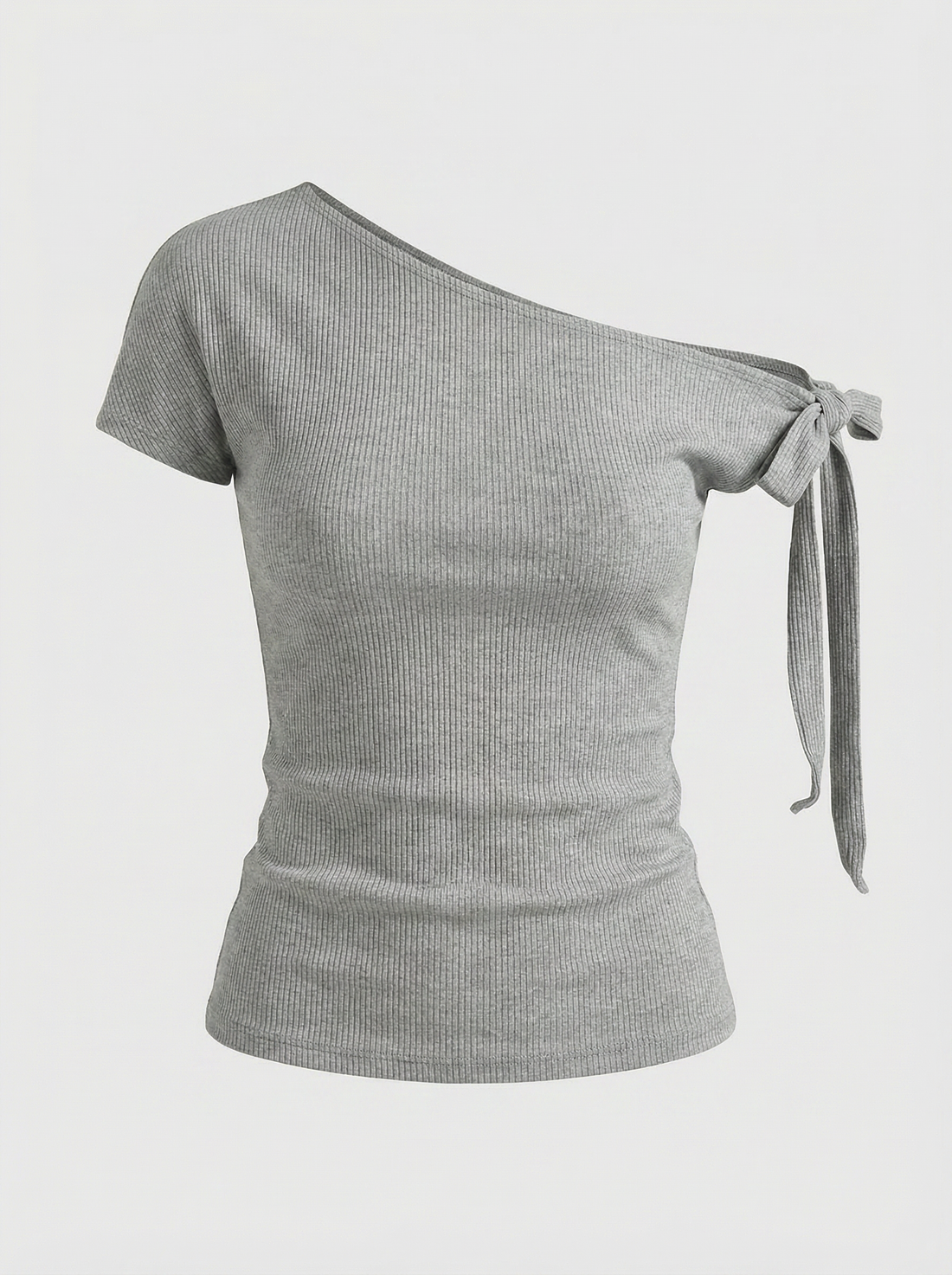 Brick Lane Asymmetric Bow Tie Off-Shoulder Top - Grey