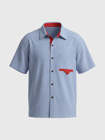 Co-ed Dorm Striped Contrast Baggy Shirt - Blue