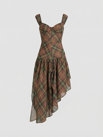 Dolled Office Floral Print Asymmetric Hem Dress - Rust