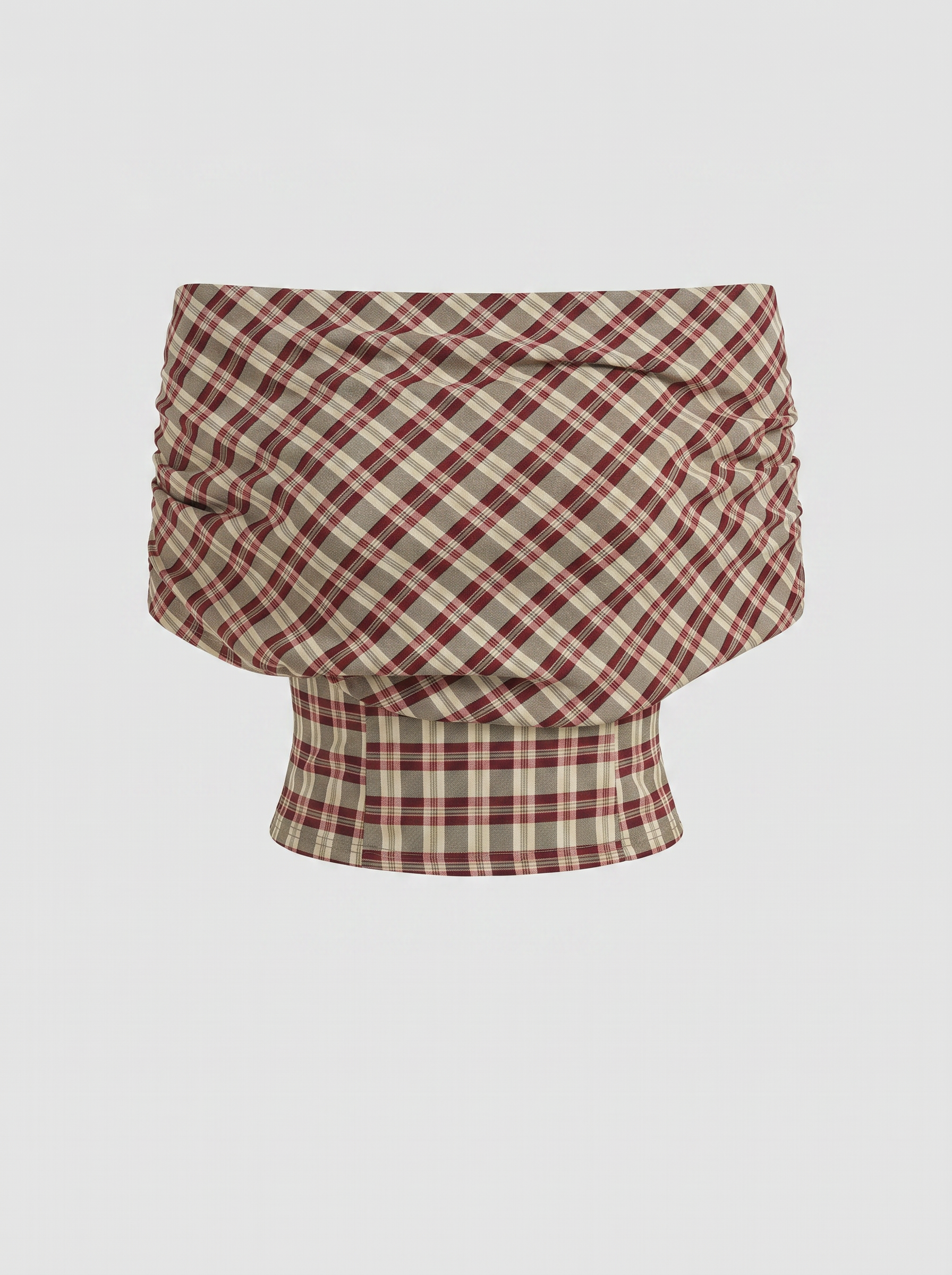 Brick Lane Check Plaid Off-Shoulder Halter Top - Brown