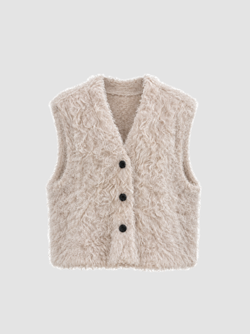 Brick Lane Textured Boucle Button-Front Knit Vest - Oatmeal