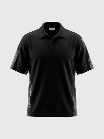 Gothic Print Relaxed Polo - Carbon Black