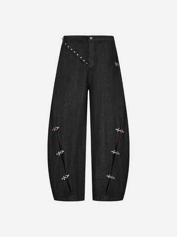 Co-ed Dorm Baggy Knee-Panel Casual Maxi Pants - Black