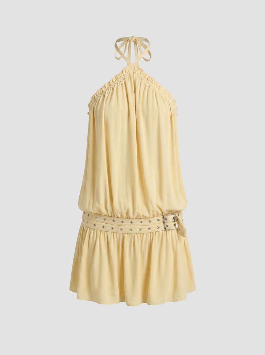 Brick Lane Draped Halter Dress - Beige