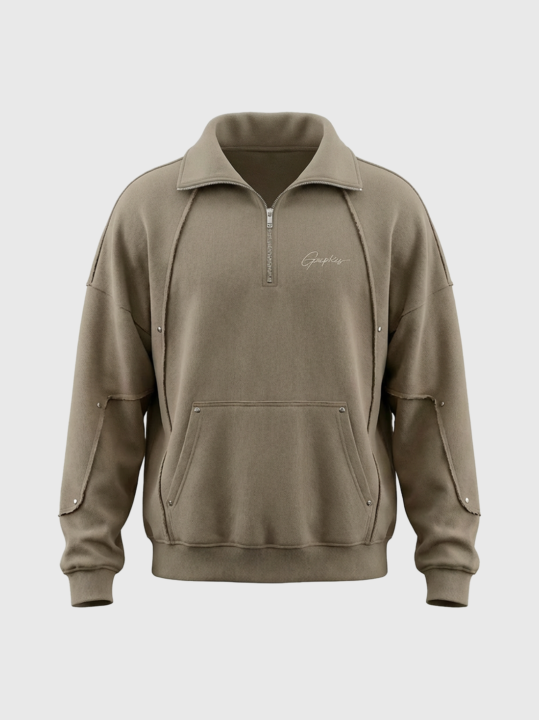Co-ed Dorm Baggy Quarter Zip Pullover Sweatshirt - Brown