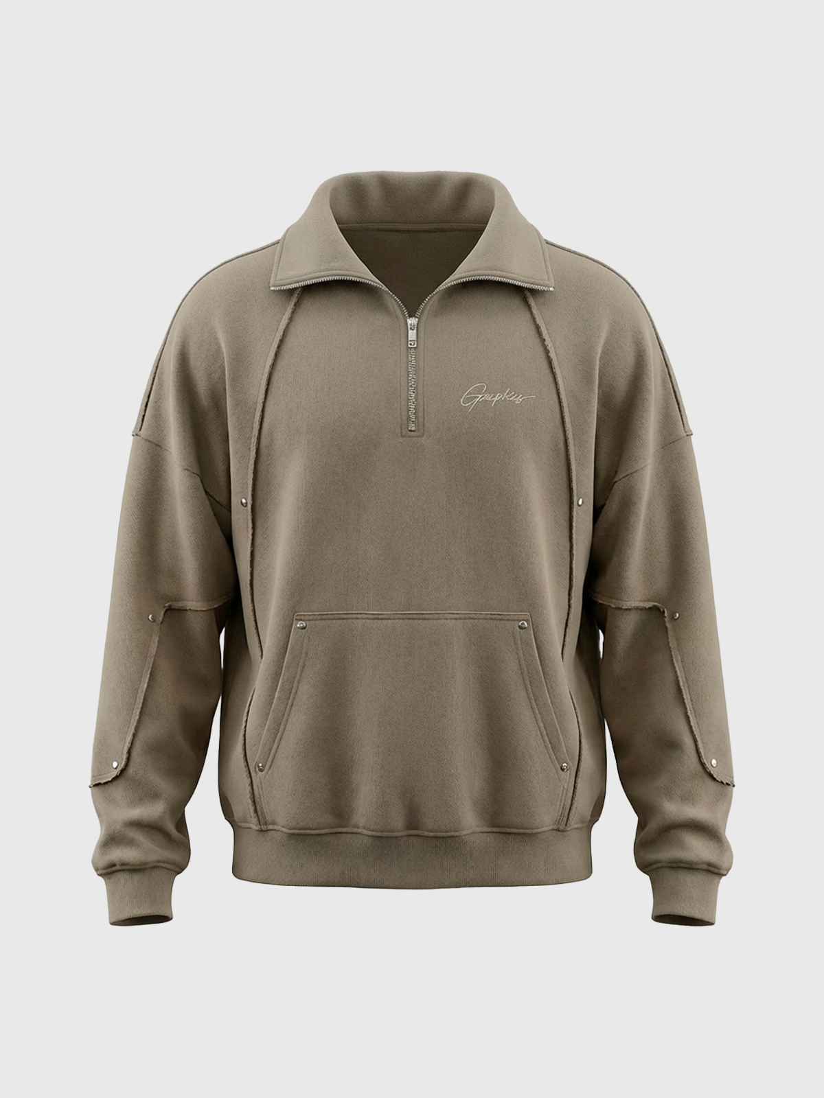 Co-ed Dorm Baggy Quarter Zip Pullover Sweatshirt - Brown