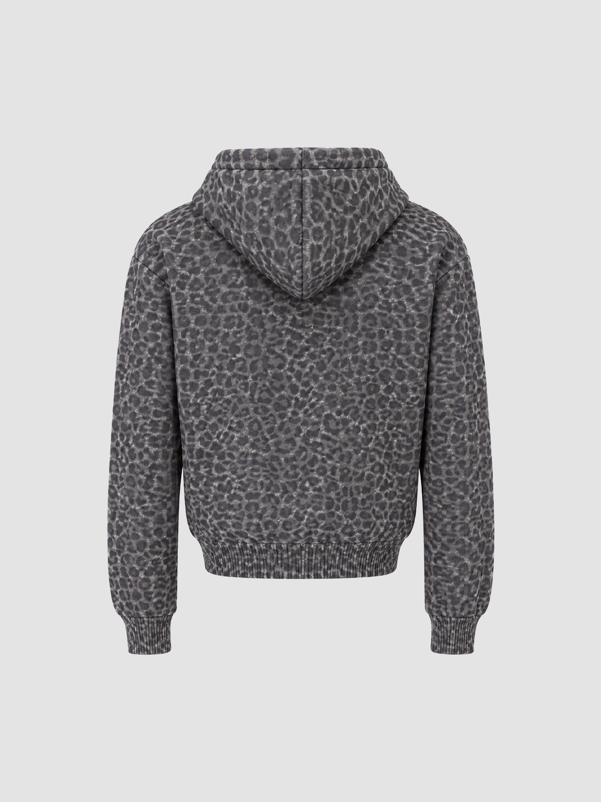 Brick Lane Leopard Print Zip-Up Cropped Hoodie - Grey