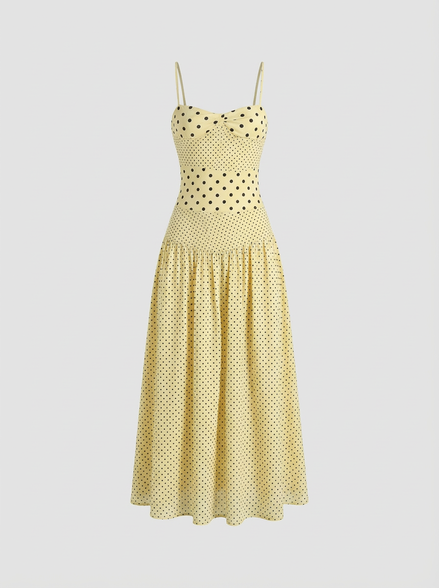 Summer Dot Waist Dress - Lemon Yellow