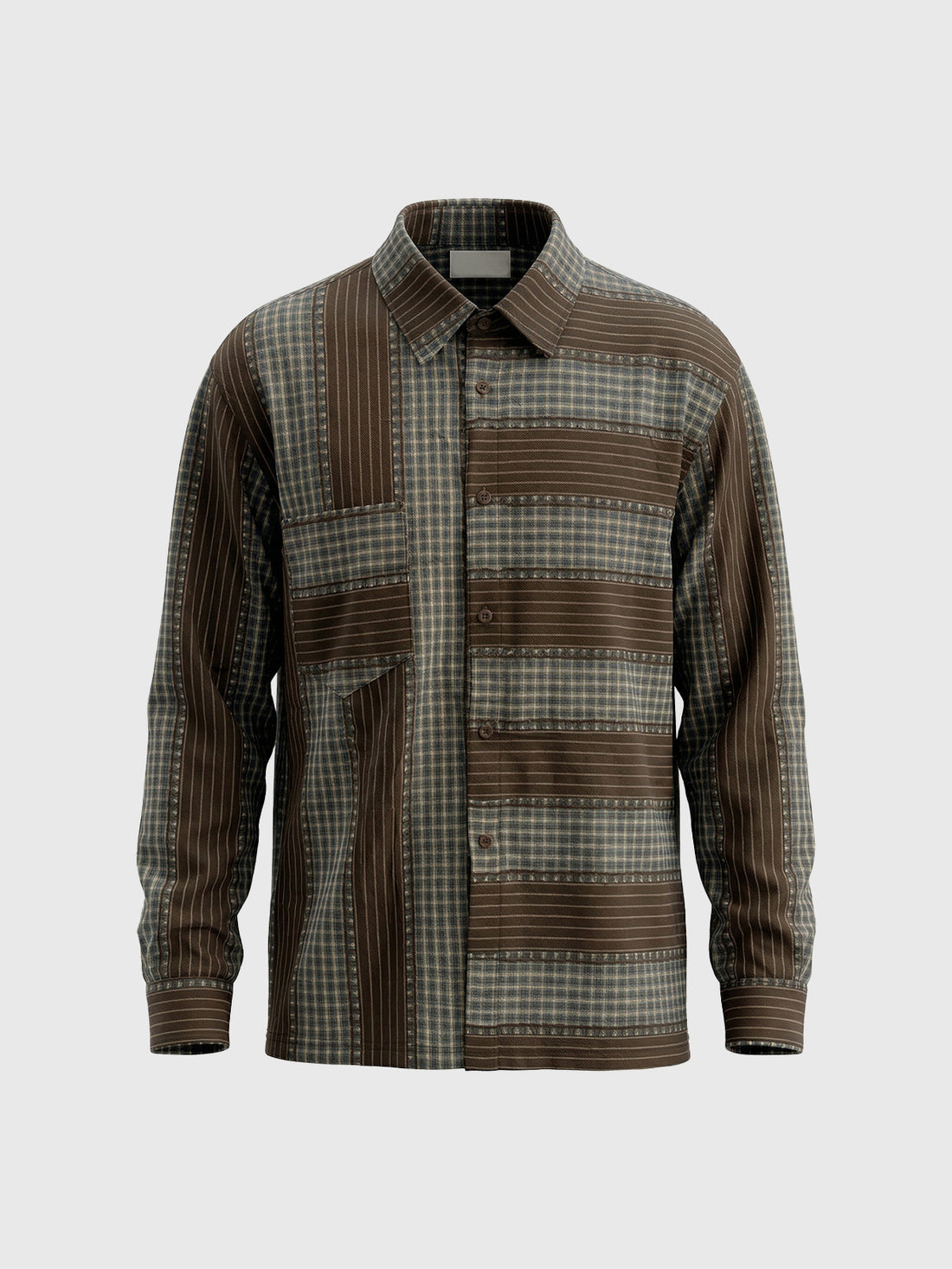 Co-ed Dorm Baggy Vertical Stripe Long Sleeve Shirt - Coffee