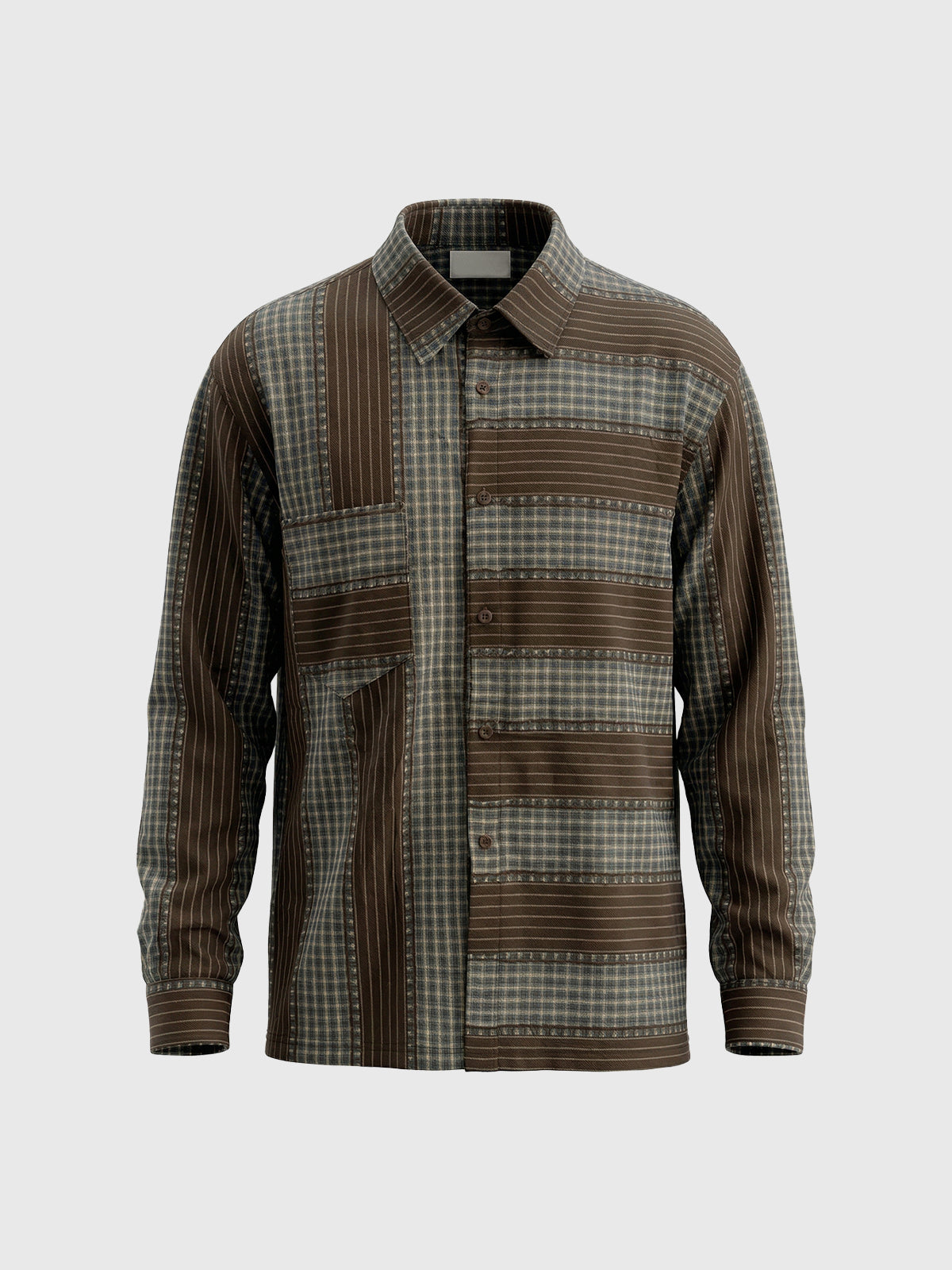 Co-ed Dorm Baggy Vertical Stripe Long Sleeve Shirt - Coffee