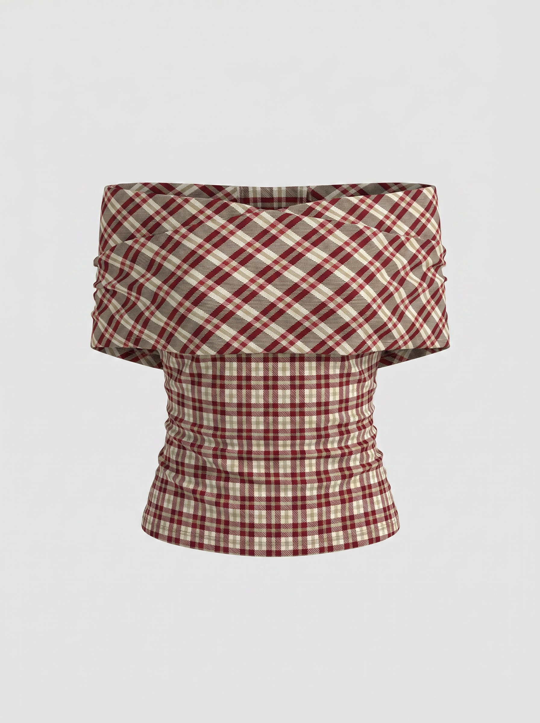 Brick Lane Check Plaid Off-Shoulder Halter Top - Brown