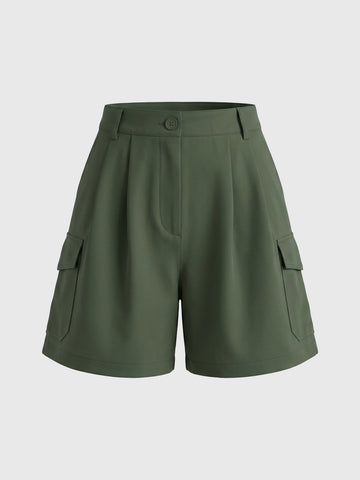 Brick Lane High-Waisted Pocket Cargo Shorts - Green