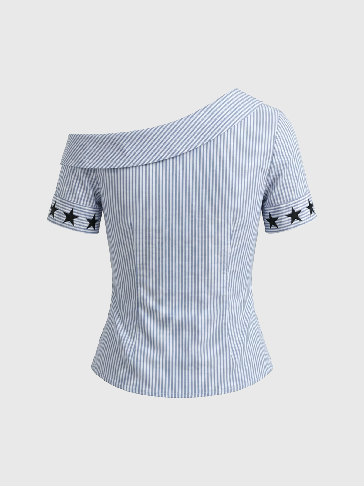 Brick Lane Asymmetric Star Jersey Style Off Shoulder Top - Blue