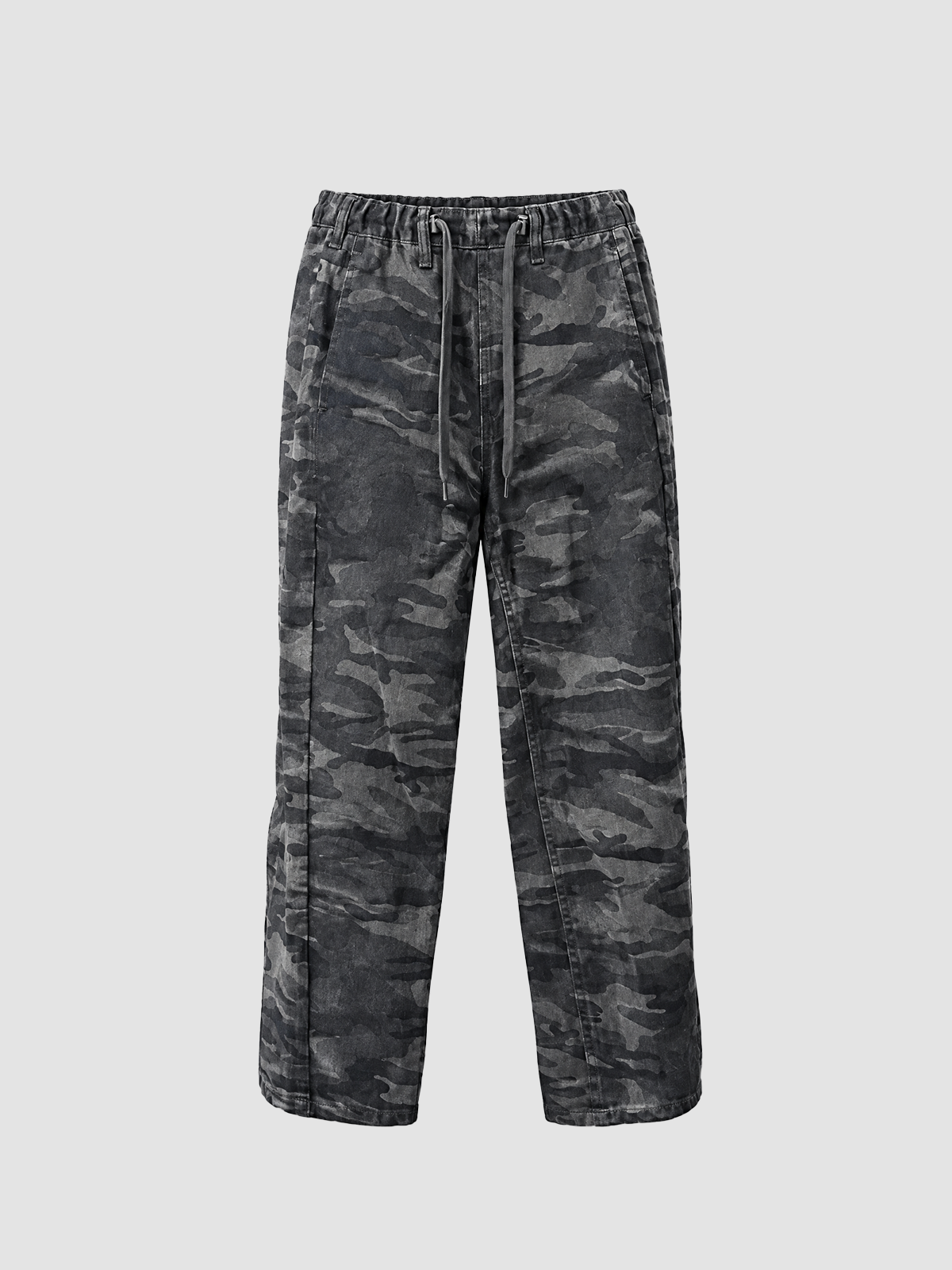 Brick Lane Washed Camo Print Drawstring Sweatpants Maxi Pants - Charcoal
