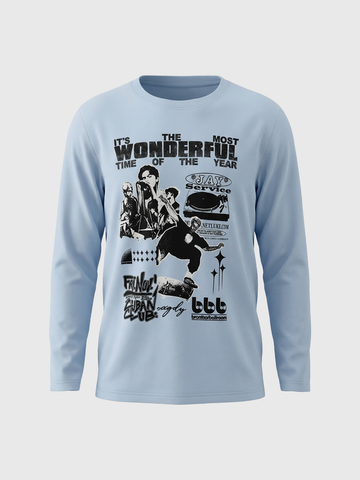 Co-ed Dorm Baggy Vintage Graphic Long Sleeve - Light Blue
