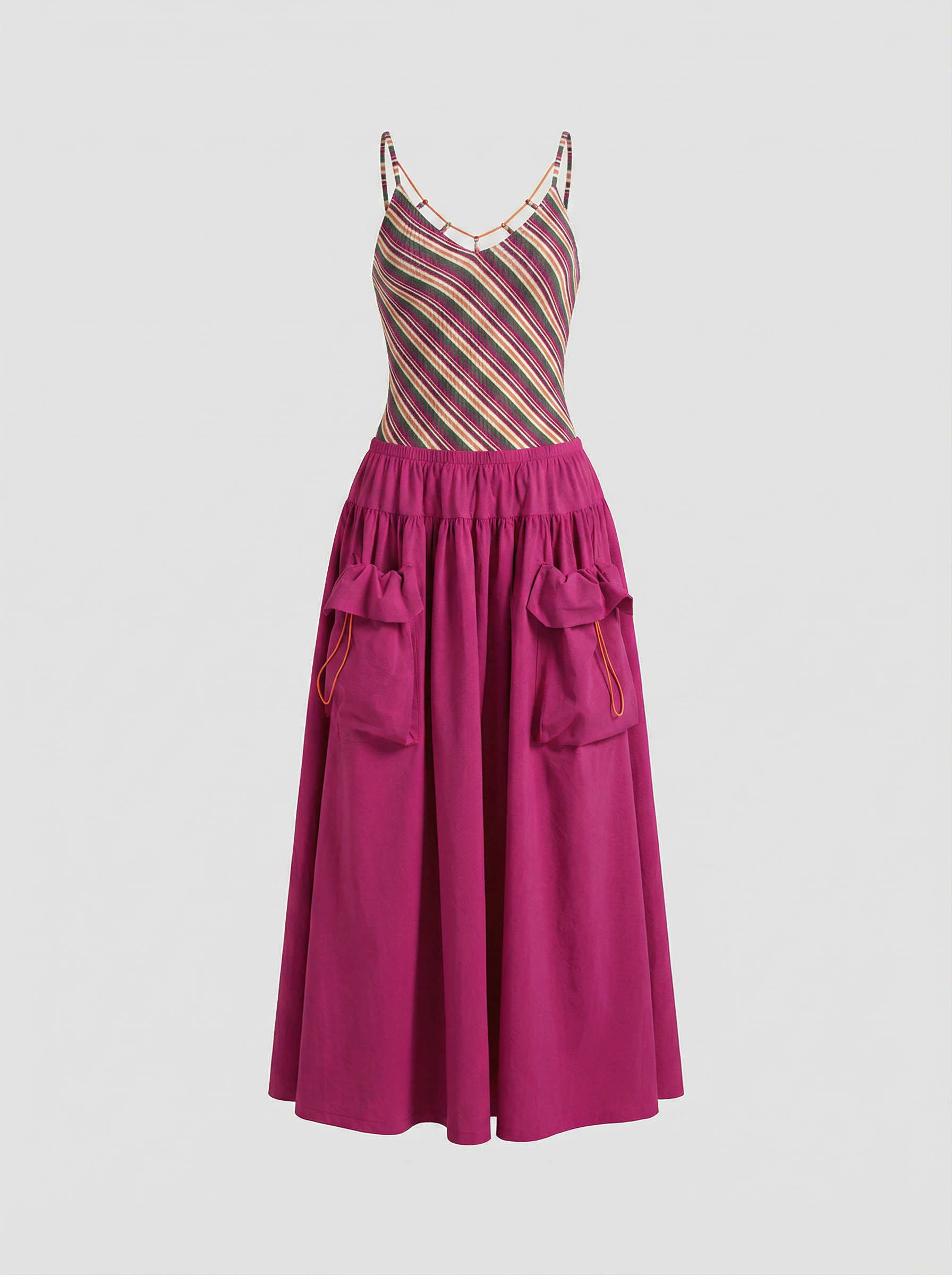 Brick Lane Skimming Stripe Patchwork Maxi Dress - Fuchsia