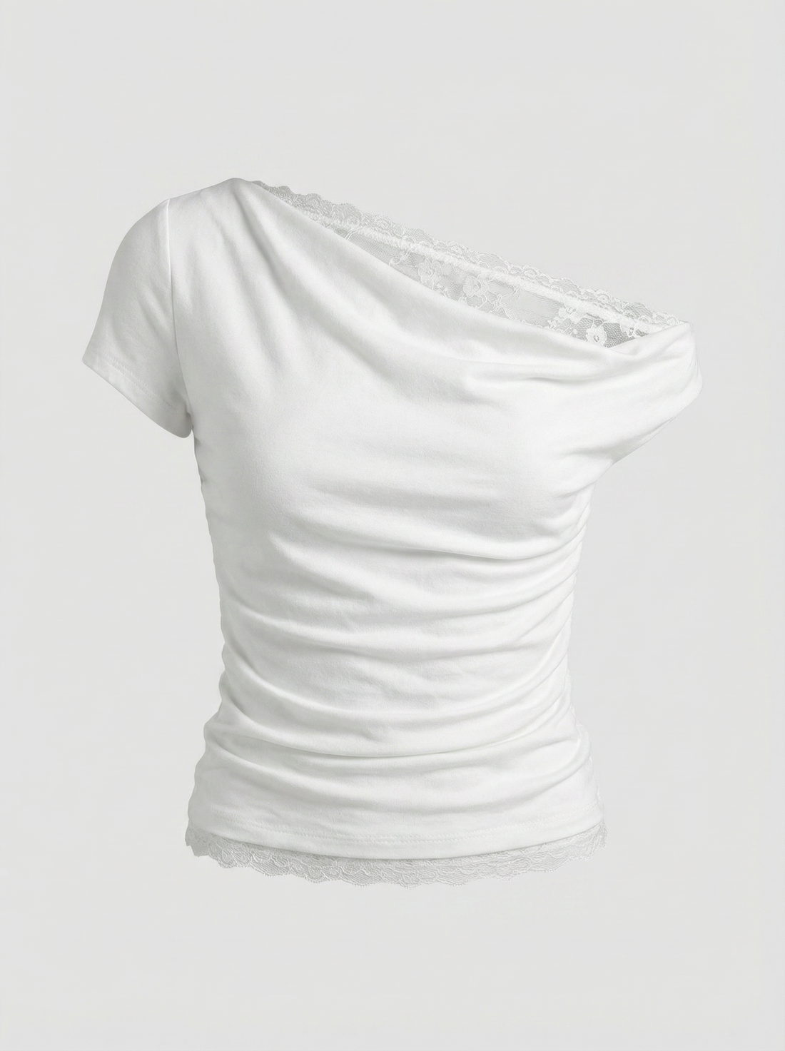 Dolled Office Layered-look Lace Trim Asymmetric Top - White