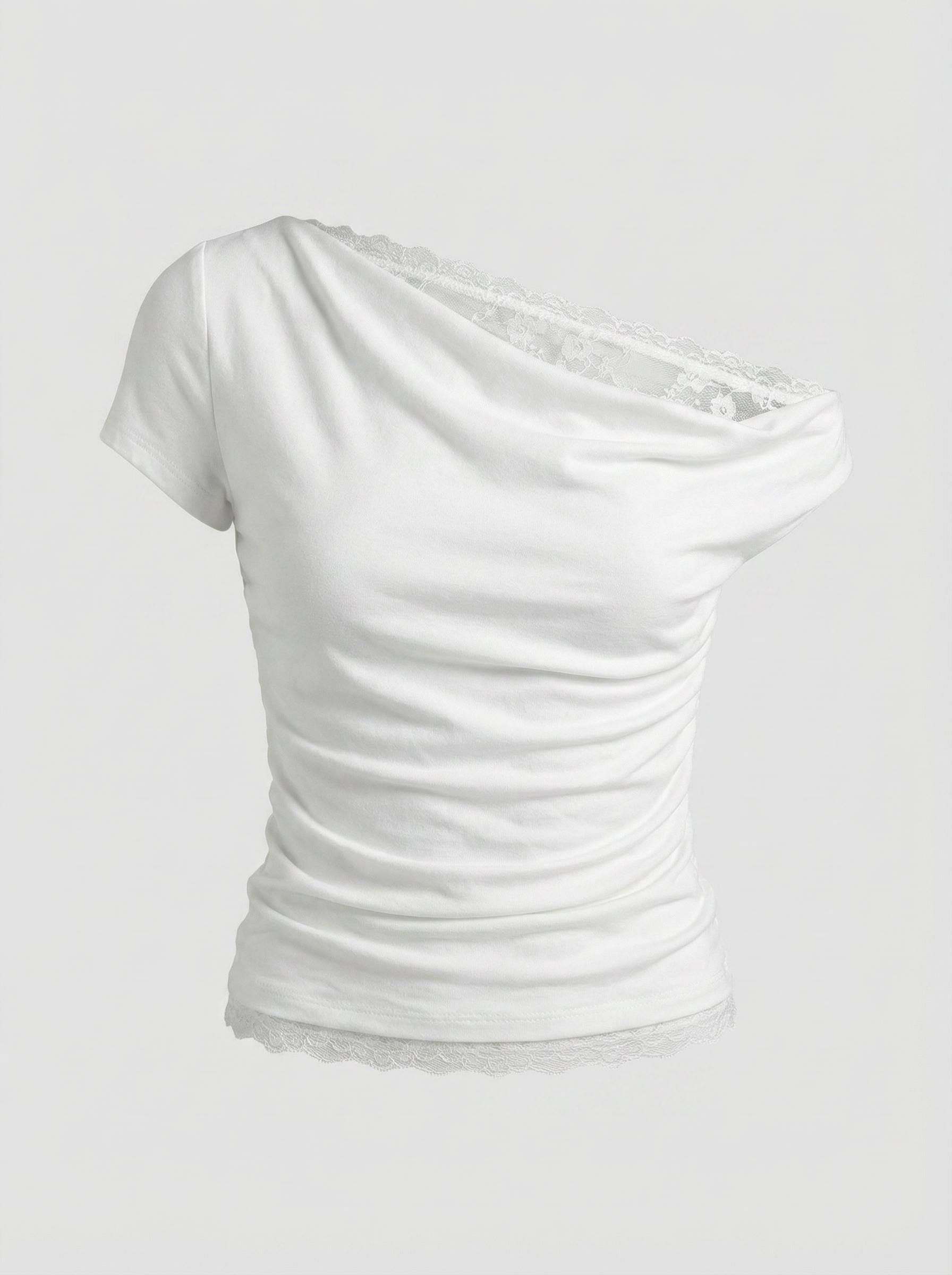 Dolled Office Layered-look Lace Trim Asymmetric Top - White