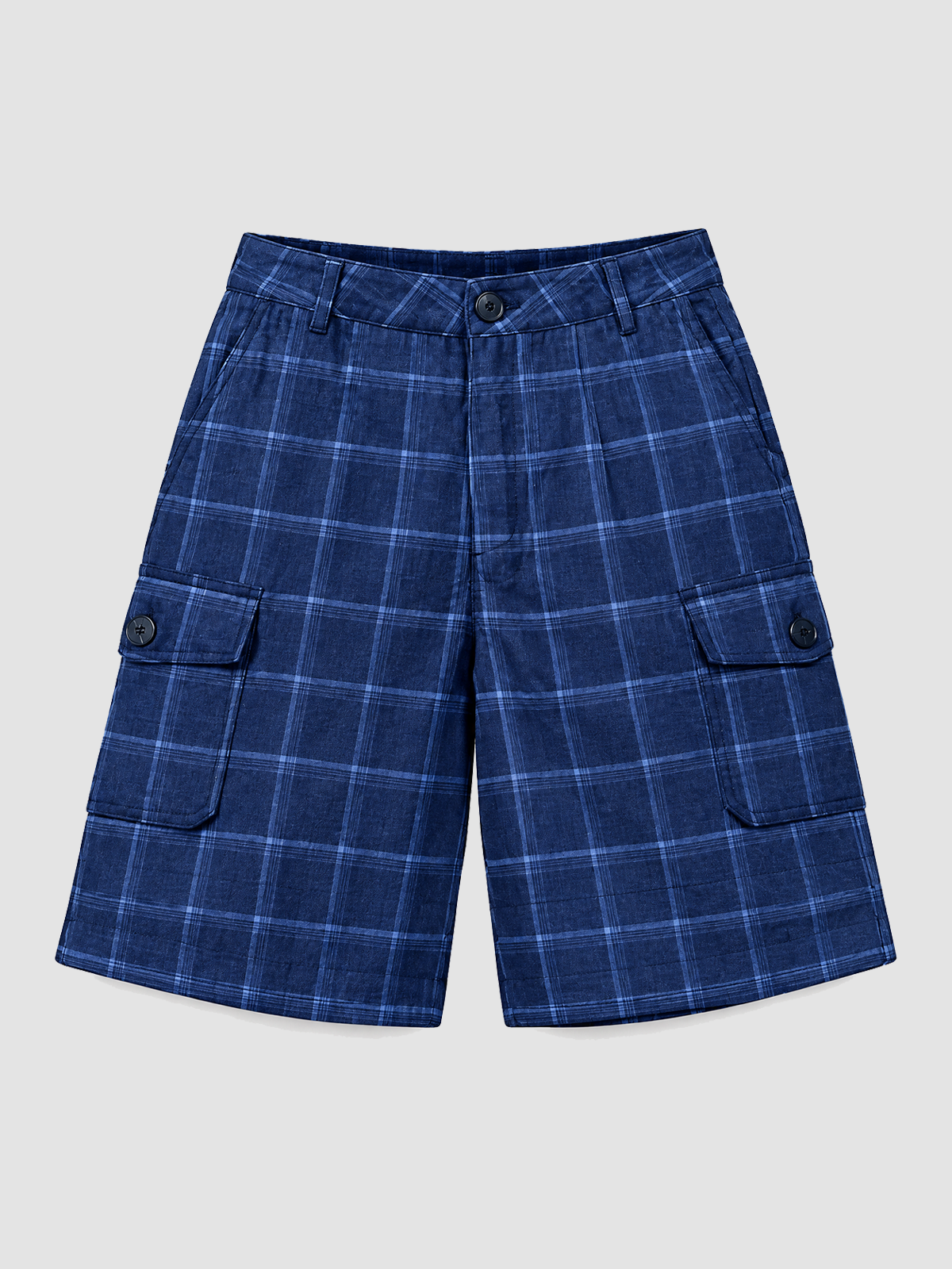Brick Lane Plaid Pattern Relaxed Shorts - Blue