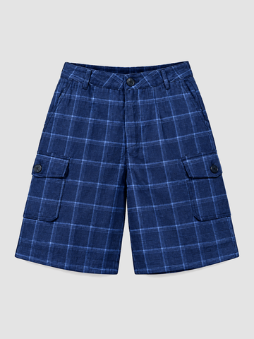 Brick Lane Plaid Pattern Relaxed Shorts - Blue