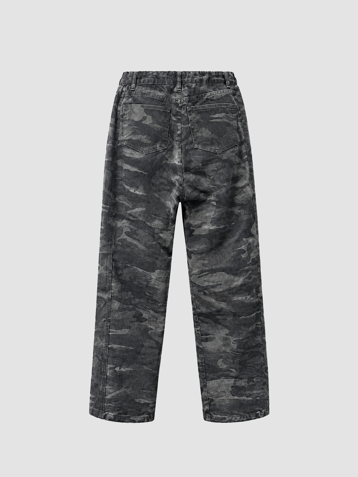 Brick Lane Washed Camo Print Drawstring Sweatpants Maxi Pants - Charcoal