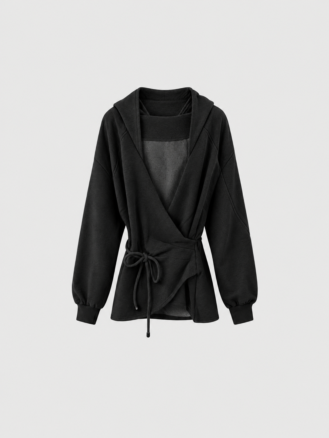 Brick Lane Distressed V-Neck Long Sleeve Sweatshirt - Washed Black