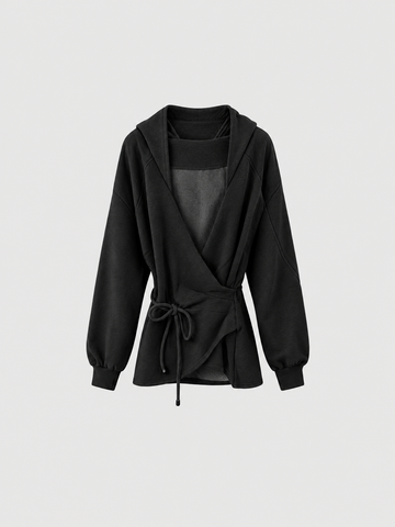 Brick Lane Distressed V-Neck Long Sleeve Sweatshirt - Washed Black