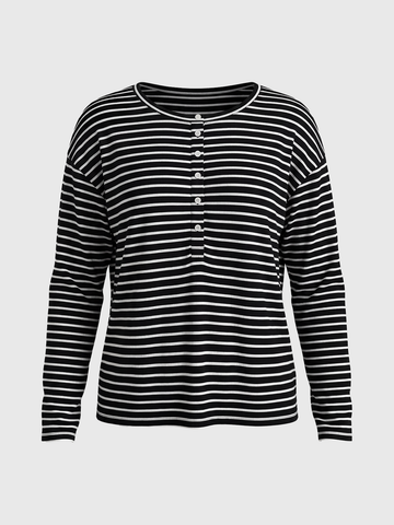 Dolled Office Baggy Stripe Long Sleeve Top - Black/White