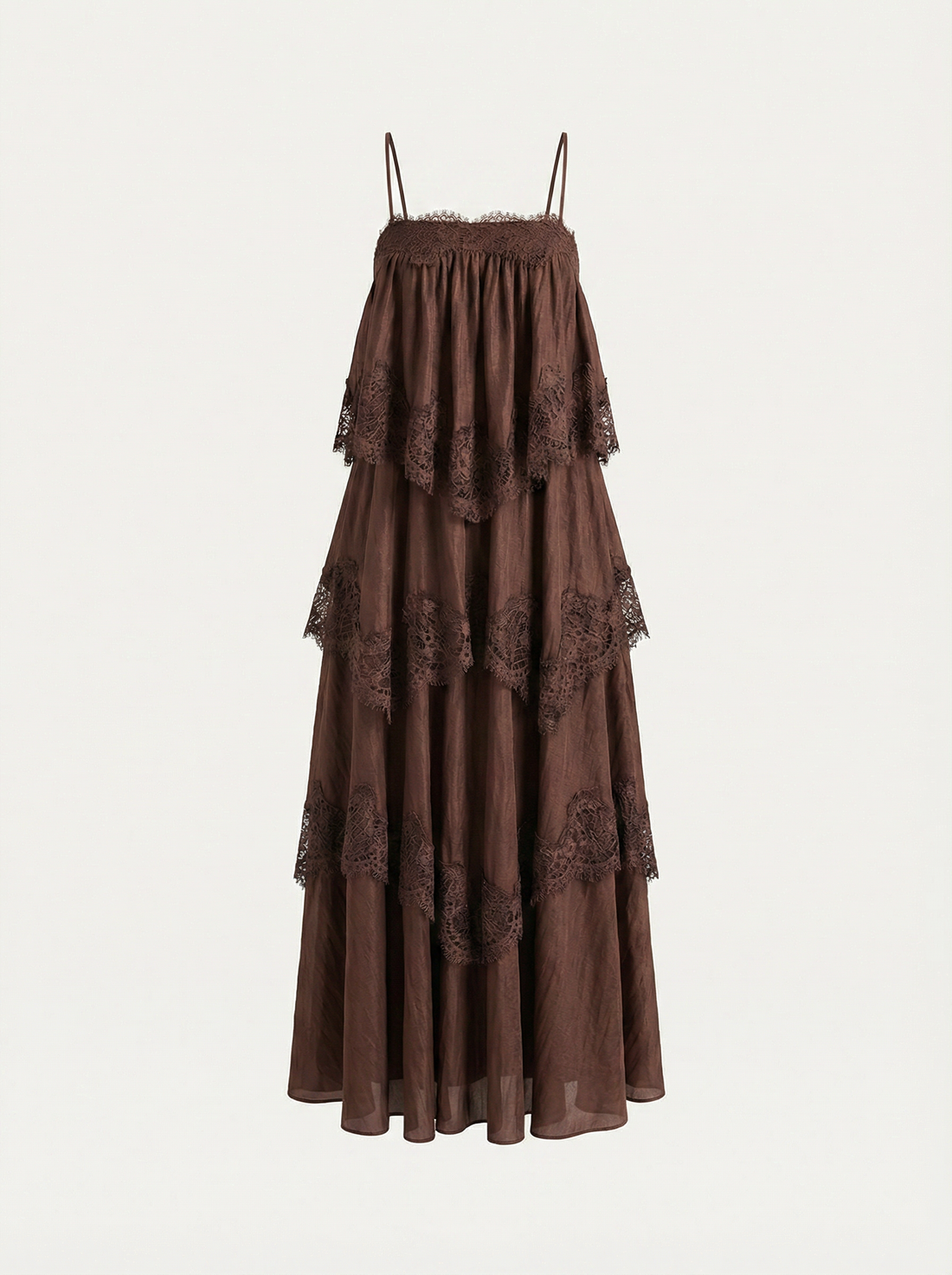 Forest Ruffle Lace Dress - Cedar Brown