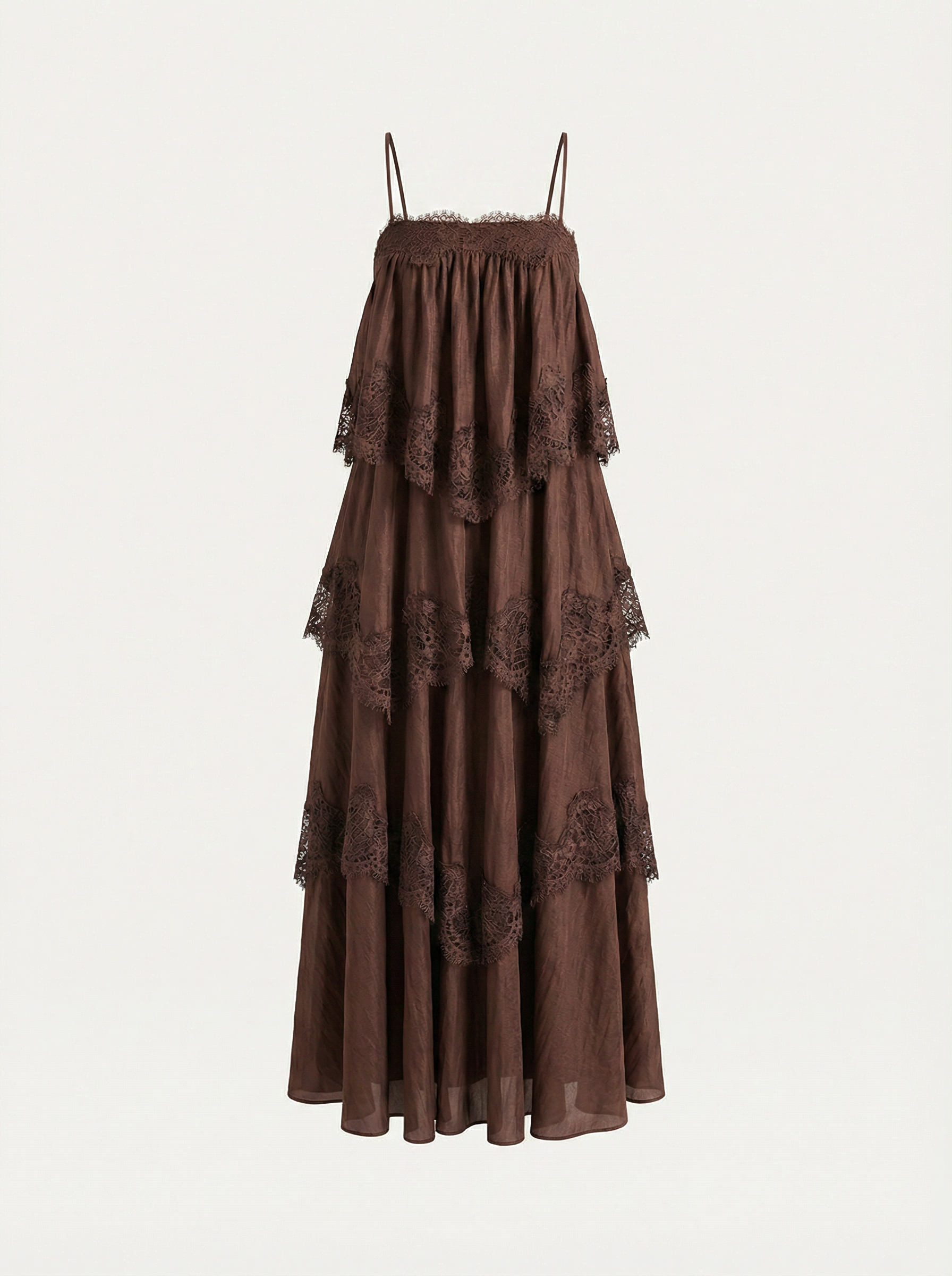Forest Ruffle Lace Dress - Cedar Brown