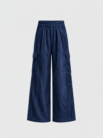 Weekday Outdoor Multi-Pocket Wide-Leg Corduroy Cargo Maxi Pants - Navy Blue