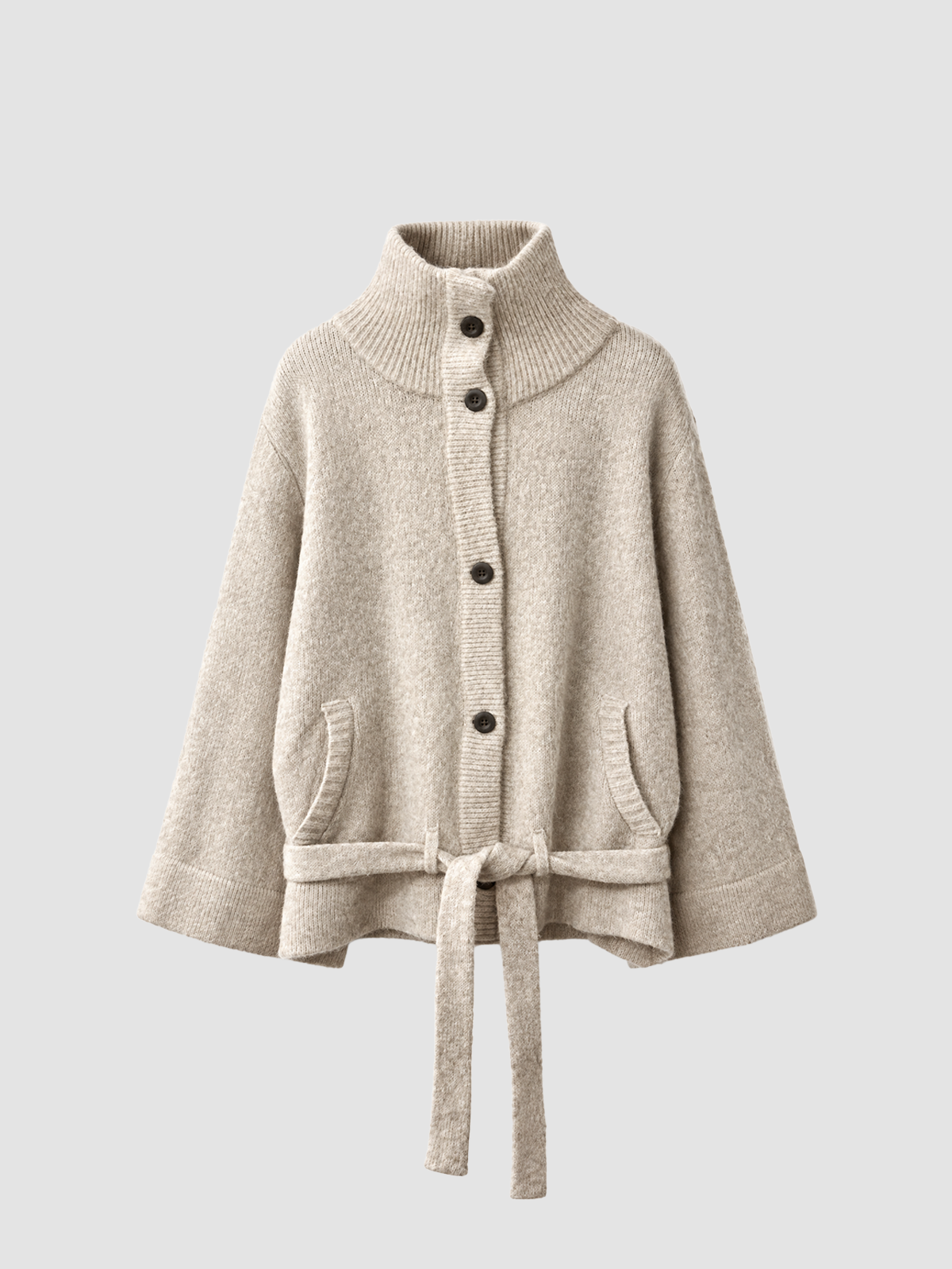 Brick Lane Contrast Collar Button-Up Knit Cardigan - Oatmeal