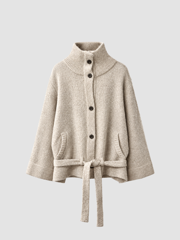 Brick Lane Contrast Collar Button-Up Knit Cardigan - Oatmeal